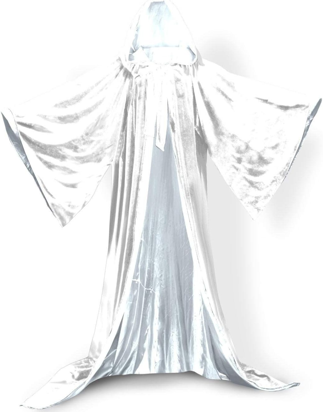 Hooded Cloak White Halloween Wizard Robe Long Sleeve for Christmas Fancy Coat