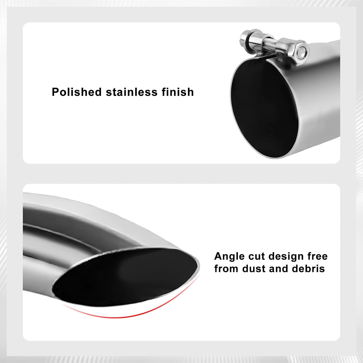Mupera 3 Inch Turn Down Exhaust Tip, 3" Outlet, 12" Long Silver Professional Exhaust Tip for Universal 3 Inch Outside Diameter, Tail Pipe Exhaust Tips 3" Inlet with Bolt-On