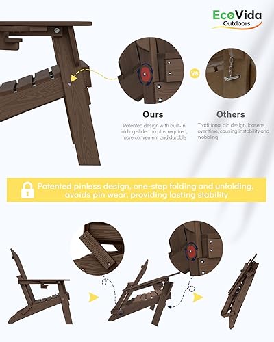 Miniatura 8 de EcoVida, silla plegable mejorada con portavasos para todo tipo de clima, textura de grano de madera premium, resistente al agua de HDPE, adecuada