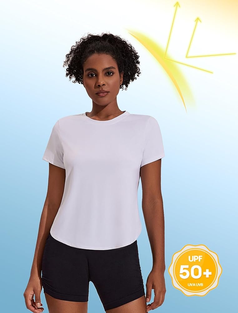 Maglietta Sportiva Donna PINSPARK | Maniche Corte, UPF 50+, Traspirante, Per Yoga, Corsa, Fitness