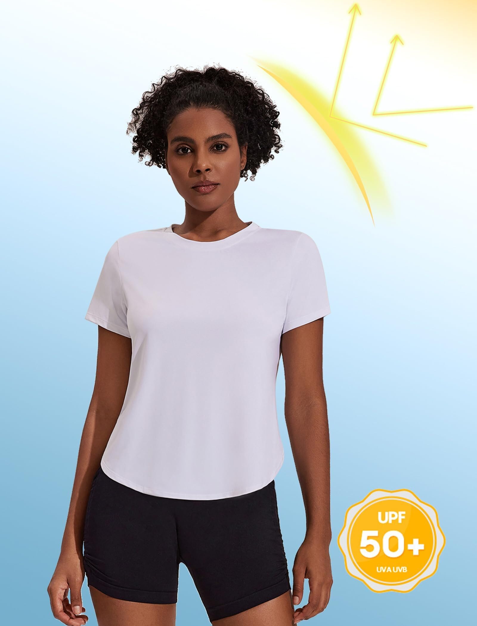 PINSPARK Maglietta Sportiva a Maniche Corte da Donna con Protezione Solare UPF 50+, Anti-UV, Maglietta da Yoga Traspirante - 4