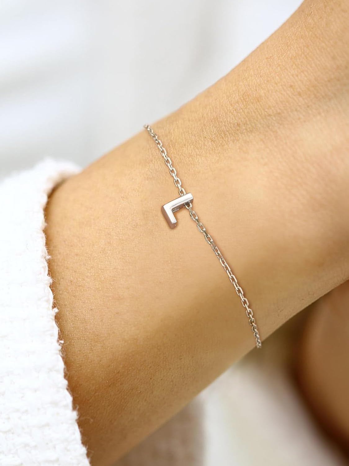 Silvora S925 Sterling Silver Initial Letter Bracelet - A to Z, 6.3" + 2" Adjustable Personalized 26 Alphabet Jewelry Initial Bracelet for Women - Image 8