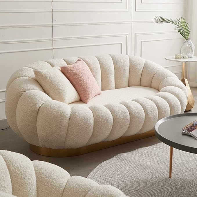Contemporary White Curved Sofa BIGMAII Pumpkin Shaped Plush