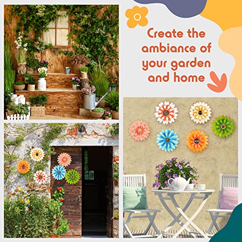 Zhehao 6 Pcs Metal Flower Wall Art Decor 8 Inch Sunflower Wall Decorations Hanging Outdoor Metal Wall Art Multicolored Handmade Metal Flowers Outdoor Decor (Elegant Color) #TOP5