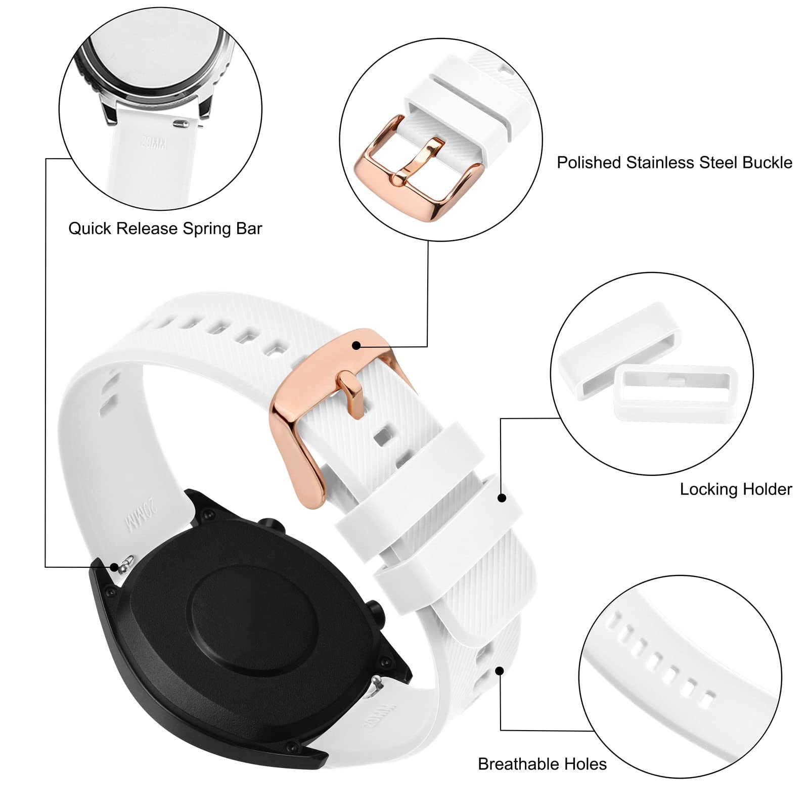 BISONSTRAP Bracelet de Montre 18mm 19mm 20mm 21mm 22mm, Bracelets de Montre en Silicone à Dégagement Rapide pour Hommes Femmes - 5