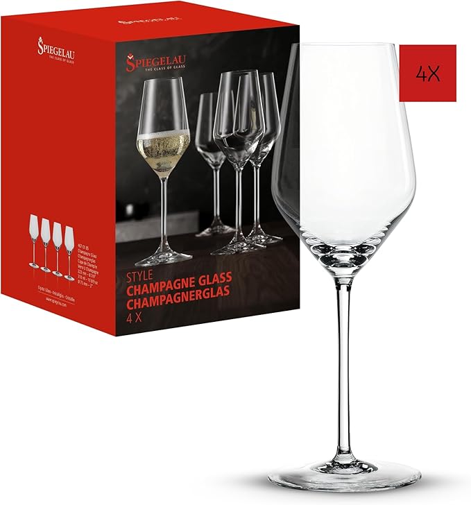 Spiegelau Champagner Gläser 310 ml, 4 Stück, Style, 4670185, Sektgläser aus Kristallglas, Champagnergläser spülmaschinenfest