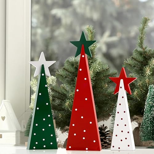 Miniatura 4 de Decoraciones de Navidad para interiores, decoración de Navidad - 3 piezas de señales de árbol de Navidad de madera con estrellas para el hogar,