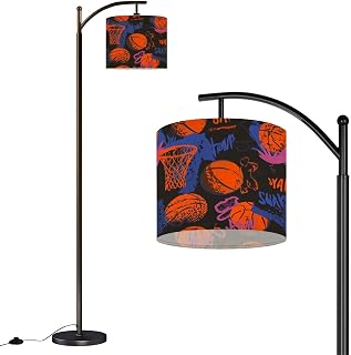 Bright Seamless for Basketball Sports Hand Drawn Arc Floor Lamp with Remote Tall Standing Light Working with Adjust Head Dimmable LED Bulb Reading Light for Living Room Office