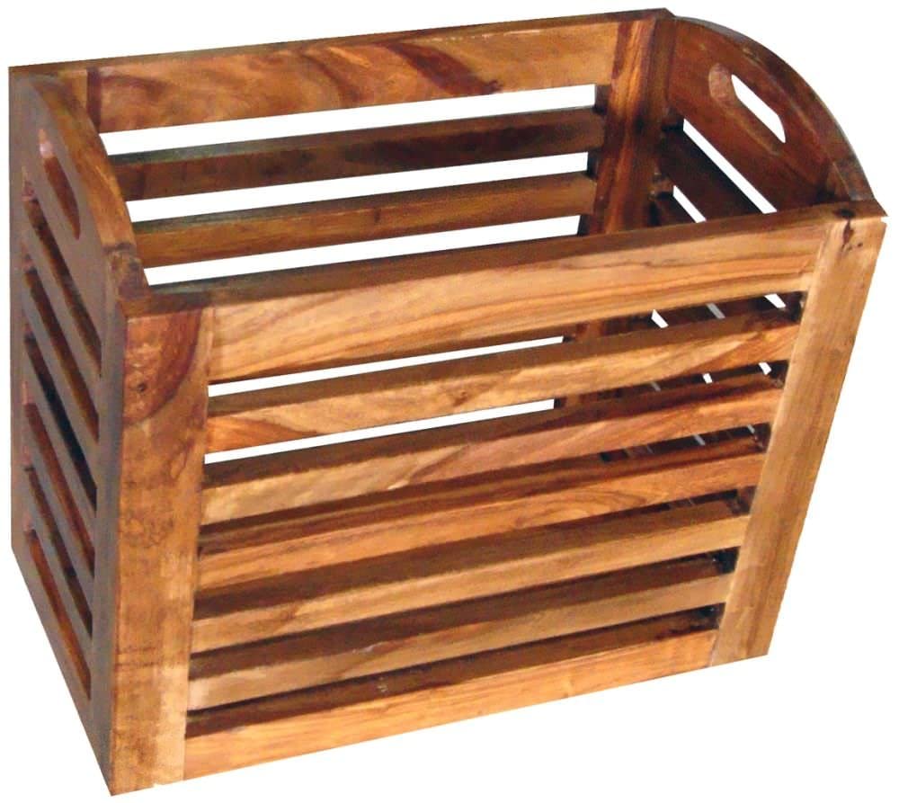 Cesta de madera noble de Sheesham con acabado artesanal exclusivo
