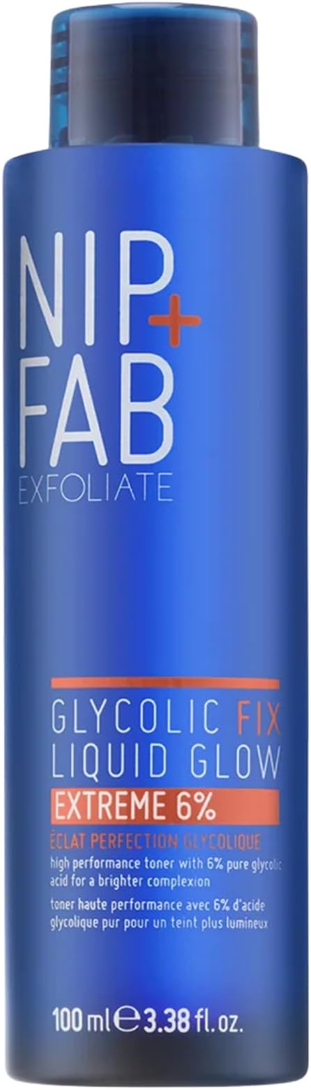 Nip+Fab Glycolic Acid Fix Liquid Glow Extreme 6 percent Exfoliator for Face with Hyaluronic, Salicylic Acid and Vitamin B5, AHA BHA Exfoliant to Resurface Exfoliate Even Tone Brighten Skin, 100 ml
