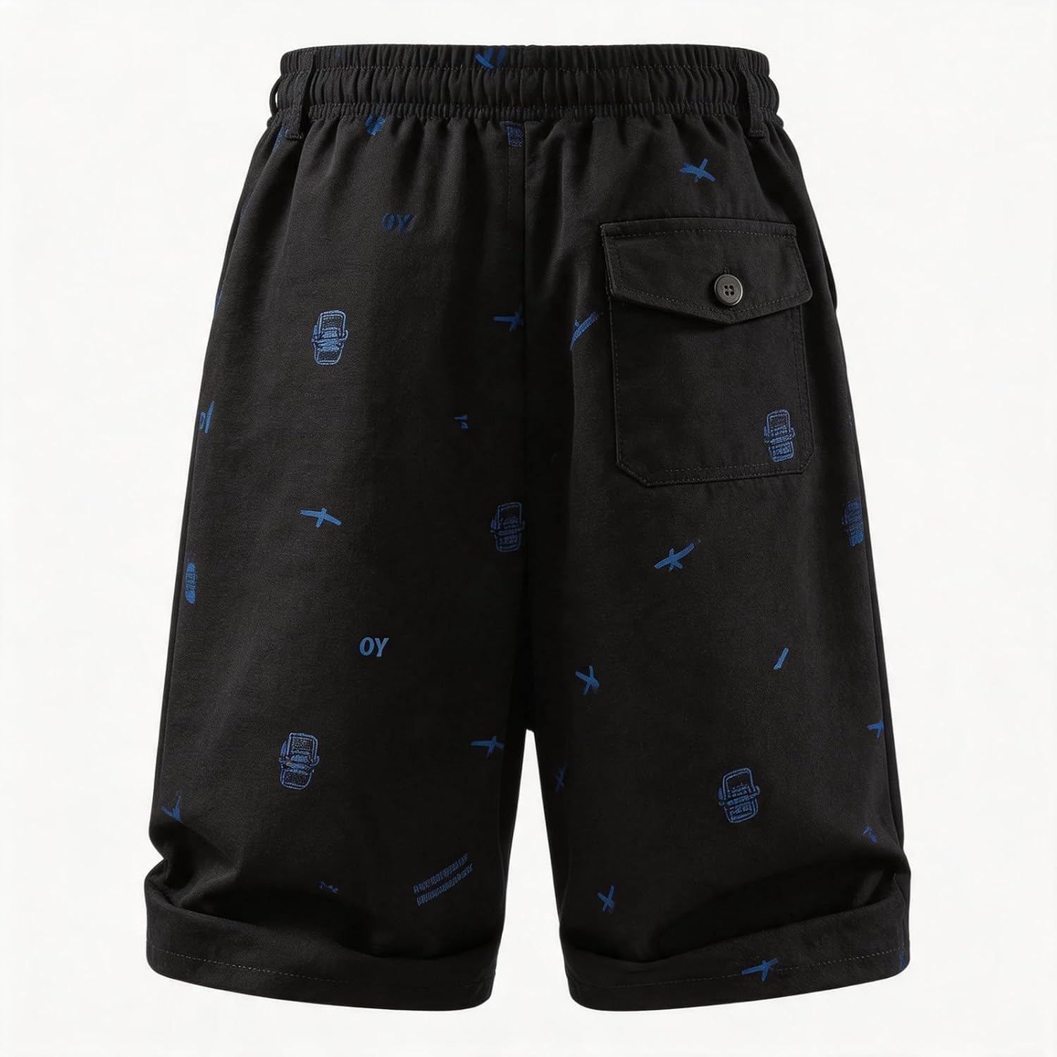 Men's Printed Casual Shorts Elastic Waist Summer Shorts with All Over Graphic Pattern & Striped Drawstring