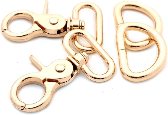 Trigger Snaps with D Rings, 6 Sets Hook Clasps Oval Swivel Trigger Clips Hooks Clips Snap for Straps Bags Belting Leathercraft (Gold,1 1/4)