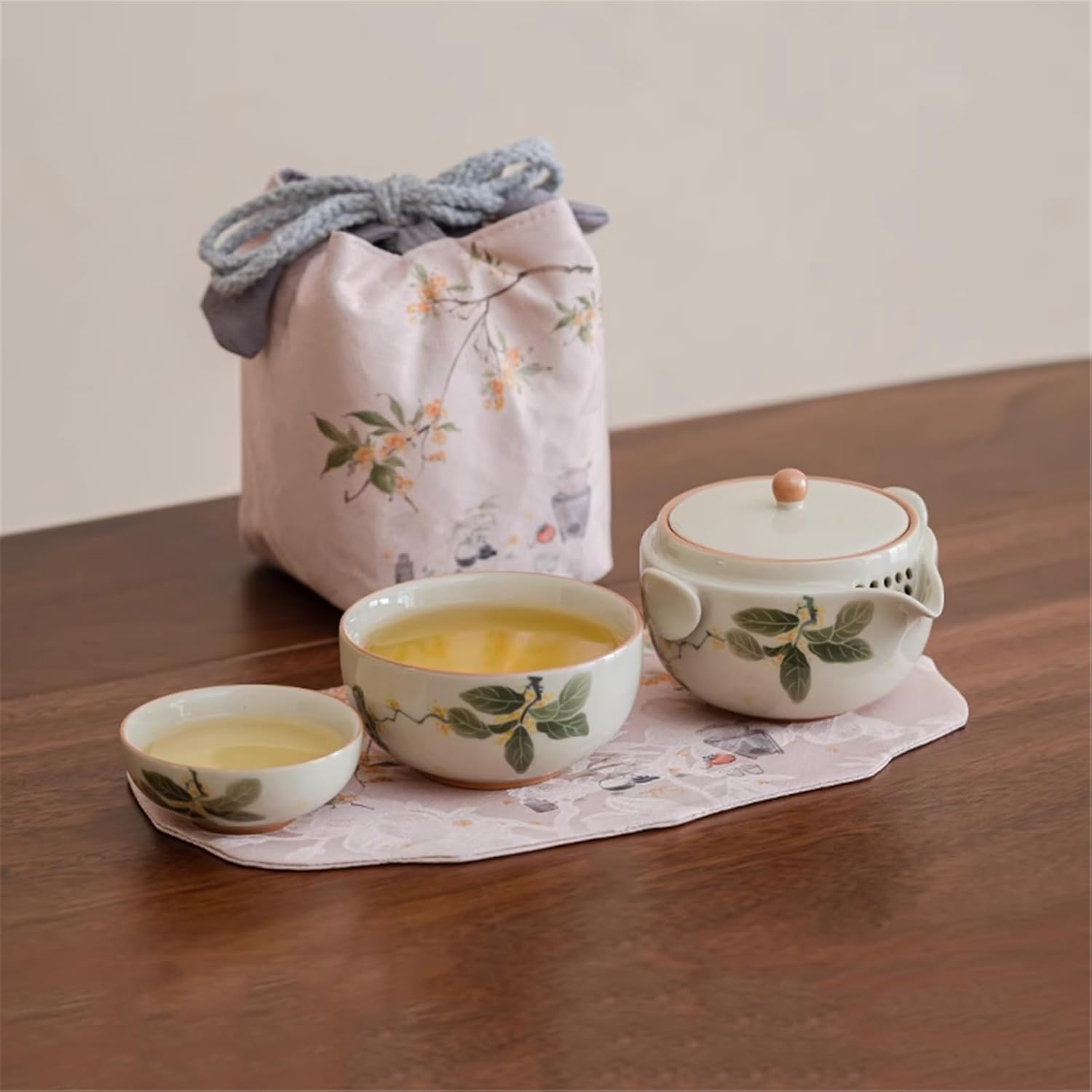 Hand-Painted 1 Teapot 1 Cup Portable Ceramic Kung Fu Tea Set-set1