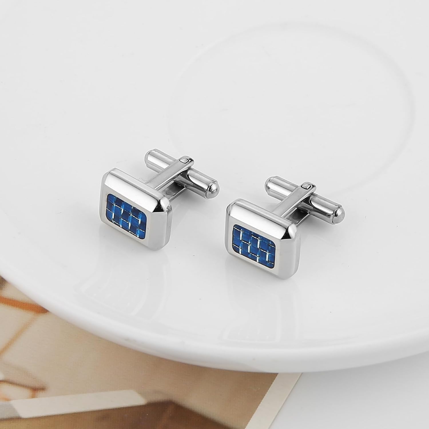 HZMAN Rectangle Carbon Fiber Cufflinks for Men, Stainless Steel High Polished Formal Cuff Links with Carbon Fiber Inlay, Dress Shirt Accessories for Wedding Business Party