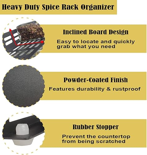 Miniatura 5 de Organizador de especias de encimera de 4 niveles para armario de cocina, despensa o montaje en pared, negro mate (tarros no incluidos)