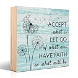 Accept What is Let Go of What was Have Faith in What Will be Wood Box Sign, Dandelion Desk Decor for Farmhouse Office, Inspirational Dandelion Gifts for Women Men Friends Sisters Coworkers Boss