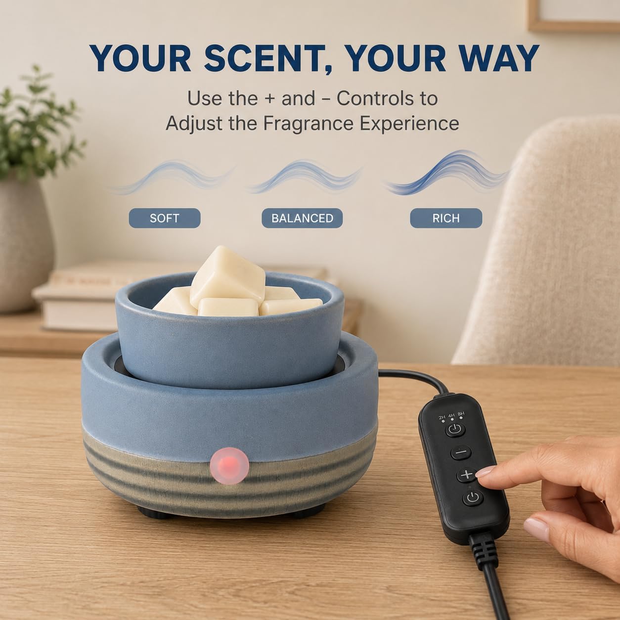 Candle Wax Melt Warmer with Timer Ceramic Electric Wax Melt 4-in-1 Oil Burner Adjusting Temperature Fits Yankee Large Jar Scented Candle for Home Decor Birthday Gifts for Women Mom Grandma Girls Blue image 4