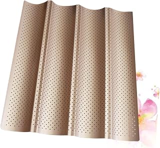 Unomor Nonstick French Bread Baking Mold Long Strip Household Baking Tray with Air Hole Heat-resistant Non-stick Grill for Homemade Breads Golden Color