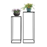 Kreiaoer 2 Pack Metal Plant Stand for Outdoor Indoor, Flower Pot Stands for Multiple Plant, High Square Rack Flower Holder Wedding Living Room Patio Garden