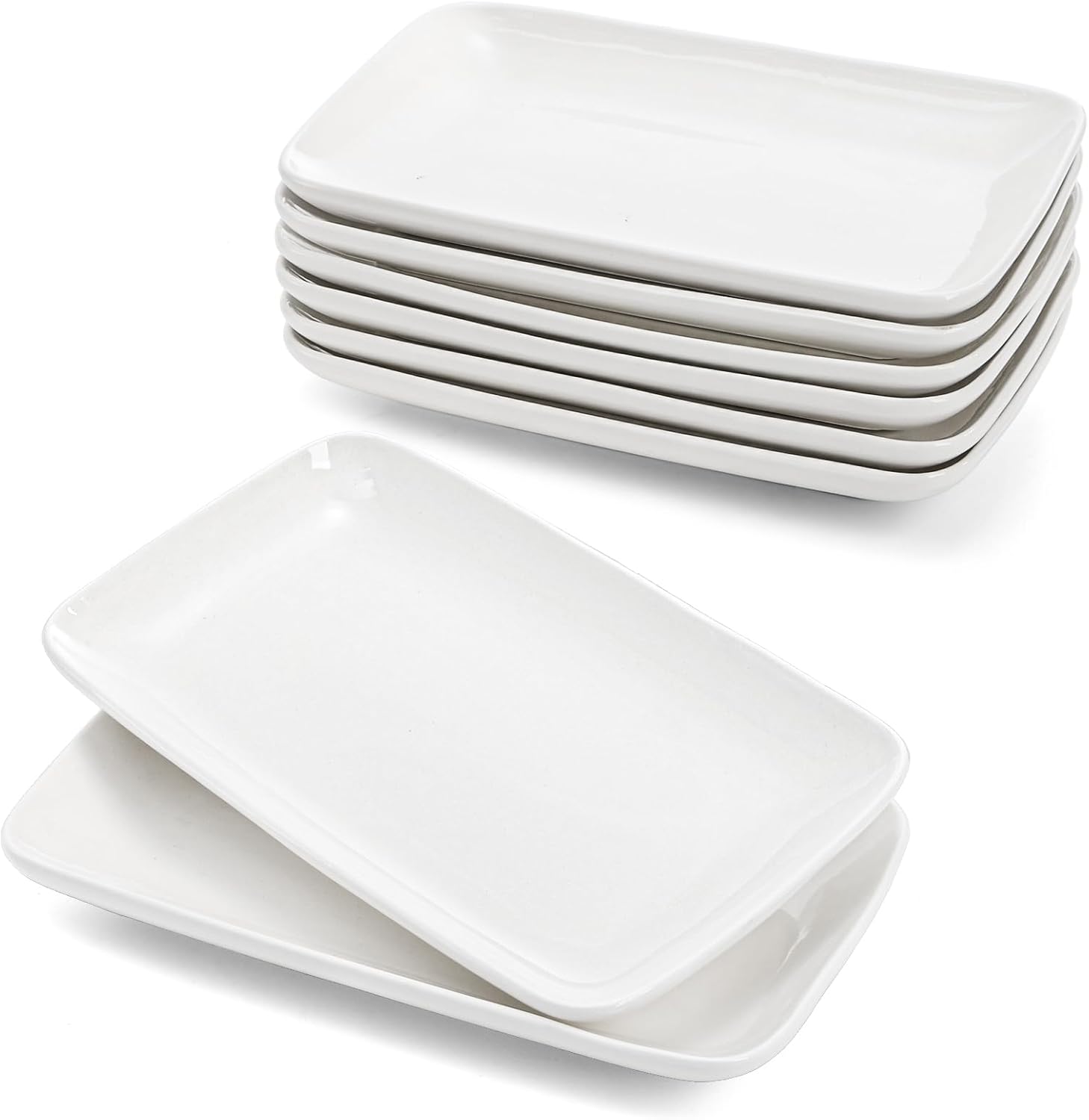 Foraineam 8 Pieces Rectangular Plates 8 Inch Porcelain Platters, Dessert, Appetizer, Salad Plates White Serving Trays - Image 9