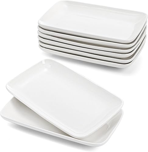 Miniatura 9 de Foraineam - Juego de 8 platos rectangulares de porcelana de 8.0 pulgadas para postres, aperitivos, ensaladas, bandejas blancas para servir
