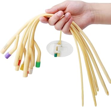 12 Stick Double Lumen Catheter Urine Supply Catheter, Silicone Sterile Latex Double Chamber for Elderly Bedridden Patients, Single Use, 22FR