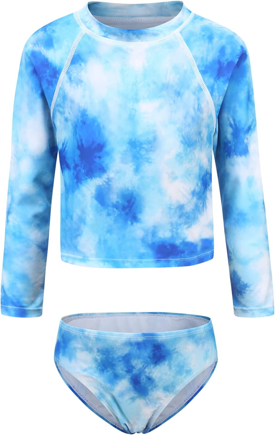 Girls Long Sleeve Rash Guard Swimsuits Set Tie Dye Bathing Suit for Kids Girls Hawaiian Swimwear Set Two Piece 3-16 Years