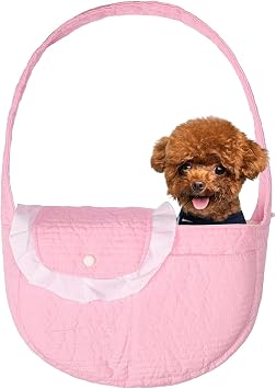 Pet Sling Carrier for Small Dogs ANG cat 3-8lbs, Breathable Cotton Dog or Cats Purse Carrier with Storage Pocket,For mom gifts Hand Free Travel Chest Cat Sling Light pink pink