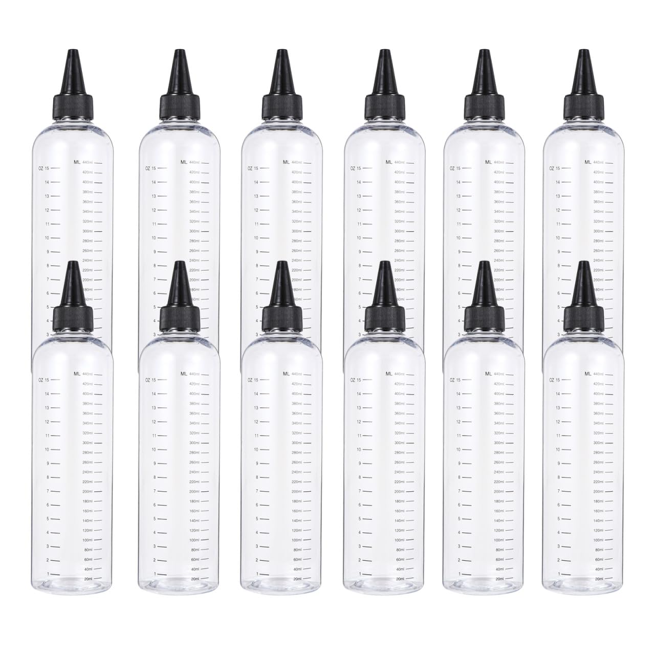 UKCOCO Botellas Exprimibles Transparentes Medidoras 12 Unidades 500 Ml para Peluquería Cuidado del Cabello Aplicación de Líquidos Permanentes Punta de Aguja