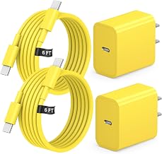 2+2Pack iPhone 17 16 15 Charger Fast Charging 20W Apple Charger - Yellow | USB C Charger Block with 6FT Fast Charging Cable for iPhone 17/17 Air/17 Pro/17 Pro Max,iPhone 16/15 Series, iPad Pro/AirPods