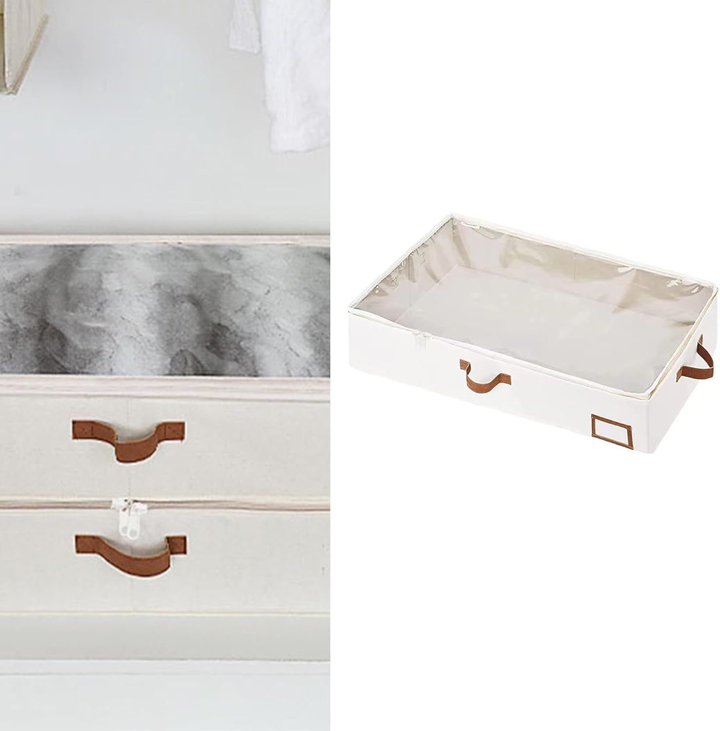Foldable Under Bed Storage Box for Clothing and Bedding Clothes Organiser with Front and Side Handle and Label Holder Underbed Storage Bin