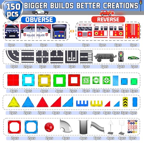 150PCS Magnetic Tiles Road Set with Marble Run, Preschool Magnet Tiles Included Magnetic Cars. STEM Magnetic Tiles for Kids, Preschool Educational Building Toys for Boys & Girls