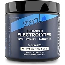 Zeal Electrolyte Powder - 30 Servings | Keto Electrolytes Powder | Zero Sugar, BCAAs, B-Vitamins | Potassium, Zinc, Magnesium | Hydration Powder Recovery Drink | White Gummy Bear