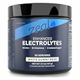 Zeal Electrolyte Powder - 30 Servings | Keto Electrolytes Powder | Zero Sugar, BCAAs, B-Vitamins | Potassium, Zinc, Magnesium | Hydration Powder Recovery Drink | White Gummy Bear