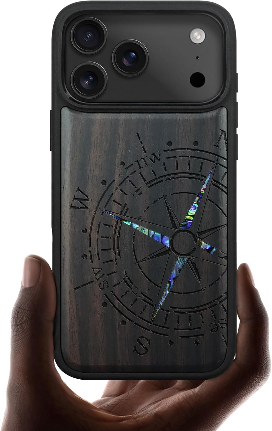 Carveit Magnetic Case for iPhone 17 Pro Max Case, Wood Artisan Engraved & Handmade Shell Inlaid, TPU Shockproof Cover, Compatible with MagSafe Wireless Chargers (The Incomplete Compass-Cherry)