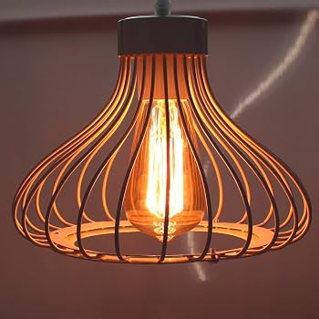 iDEGU Lampada a Sospensione Industriale, 23 CM Lampadario Vintage Plafoniera Paralume in Metallo Design a Forma di Gabbia E27 Illuminazione per Camera, Soggiorno, Cucina, Bianca