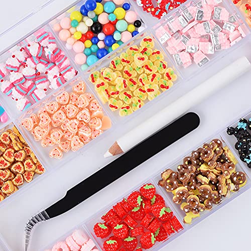 Dshijie Professional Nail Crystal Kit-400Pcs Candy Resin Nail Art Set Nail Gems Iridescent Multi-Lovely Shapes Resin Sugar Sweet Candy Ice ,Wax Pen For Rhinestones With Acrylic Beads Storage Container And Tweezer #TOP5