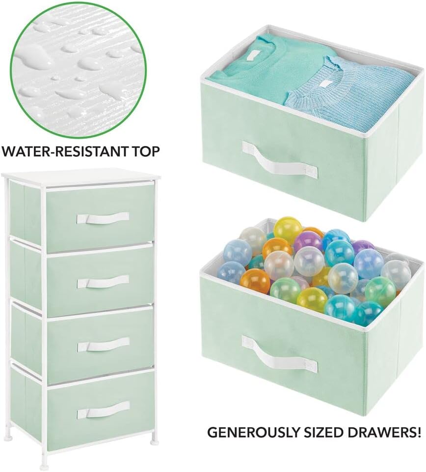 Blасk Frіdау - 50% оƒƒ mDesign Tall Dresser Storage Tower Stand - Sturdy Steel Frame, Wood Top, 4 Drawer Easy Pull Fabric Bin - Organizer for Bedroom, Hallway, Entryway, Closet - Textured Print - Mint Green/White