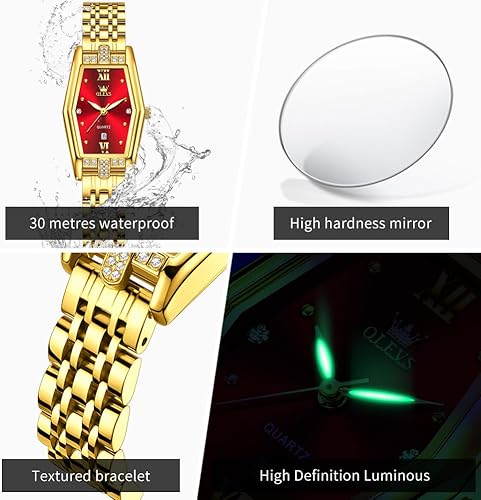 Miniatura 5 de OLEVS Reloj para mujer de acero inoxidable dorado, vestido de moda, analógico, de cuarzo, luminoso, impermeable, reloj Wrsit para mujer