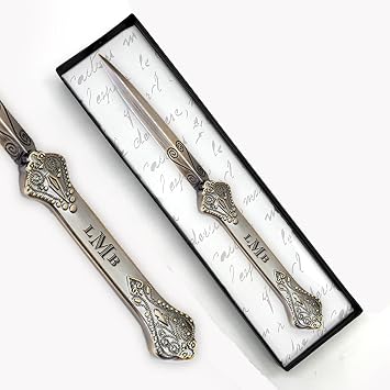 Personalized Antiqued Metal Letter Opener Handcrafted in USA Vintage Paper Knife 7" Custom Engraved Monogram Gift for Executive Desk Accessory- Choice of Monogram Style