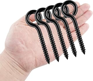 Screw Eyes, Heavy Duty Eye Screw Hooks, Screw in Eye Hooks for Indoor & Outdoor Use, Black Self Tapping Screws, Eye Bolts 12 Pack, 3.2 Inches