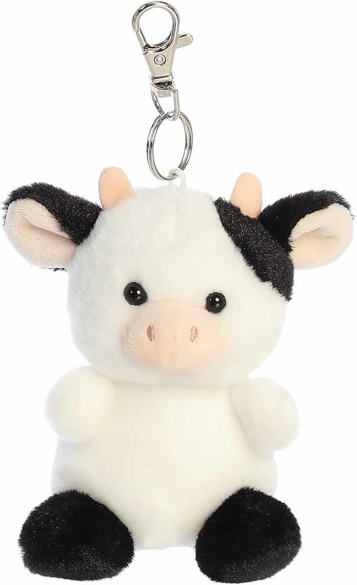 Aurora® Adorable Palm Pals™ Sweetie Cow™ Clip-On - Felpa coleccionable divertida para coleccionistas de niños y adultos - Perfecto para mochilas y regalos de cumpleaños - Blanco 4 pulgadas