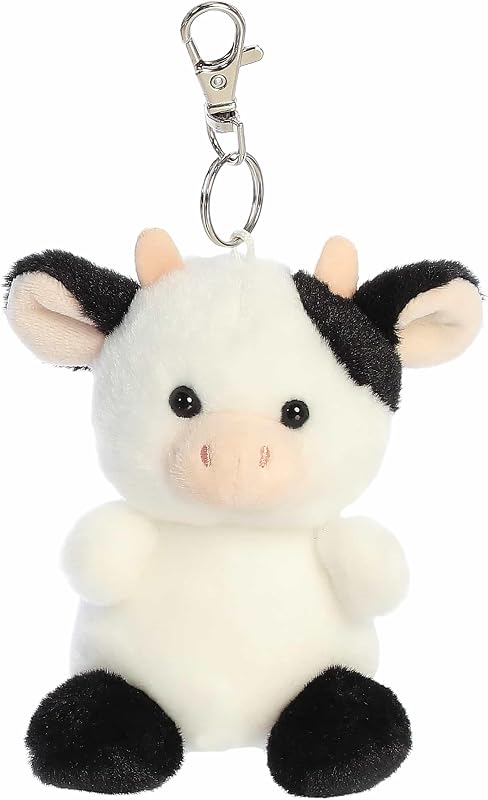 Aurora® Adorable Palm Pals™ Sweetie Cow™ Clip-On - Felpa coleccionable divertida para coleccionistas de niños y adultos - Perfecto para mochilas y regalos de cumpleaños - Blanco 4 pulgadas