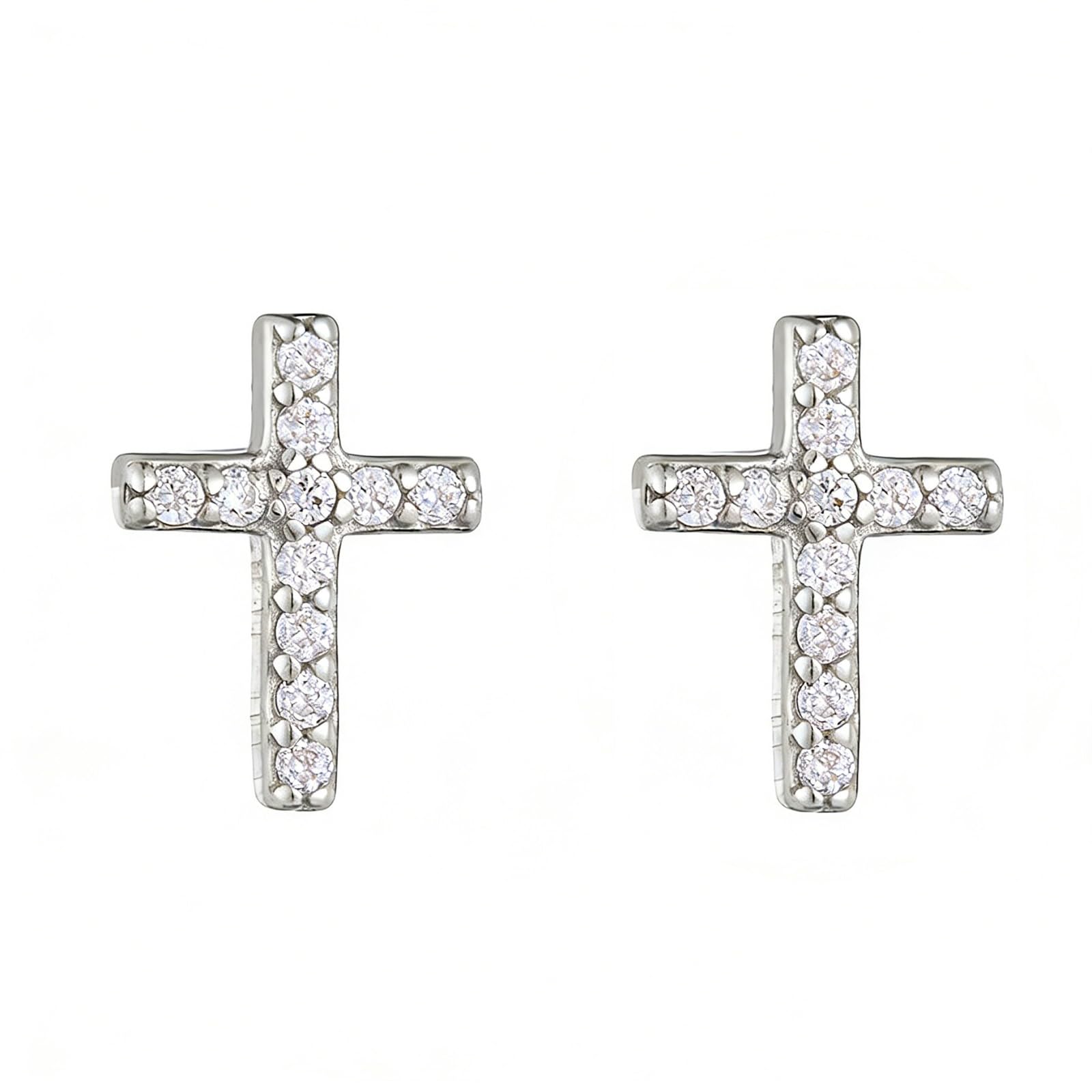 Orecchini a Lobo Donna 14K 585 Oro Bianco, Orecchino Lobo Donna Ipoallergenici Semplici Design A Croce con Moissanite Rotondi Orecchini a Bottone per Sposa Matrimonio