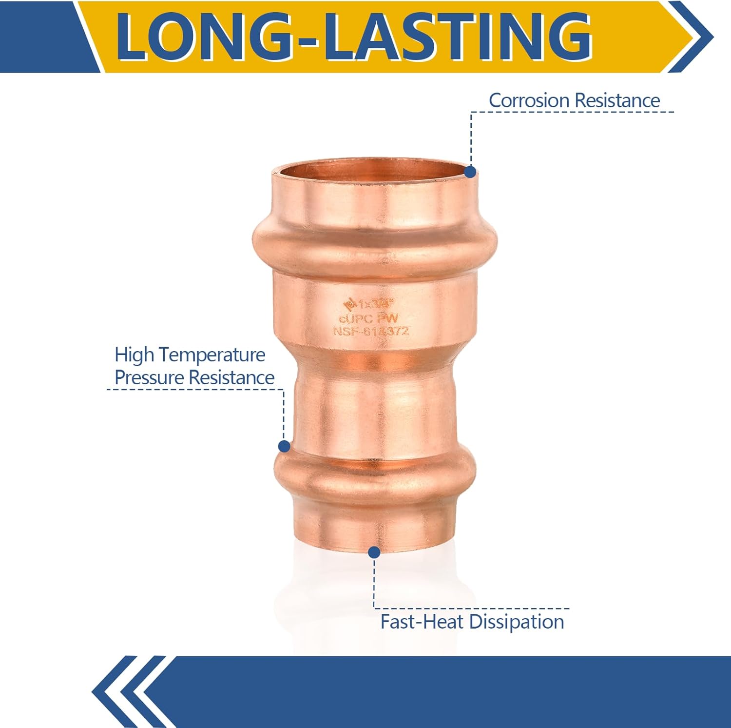 5-Pack GUOFIS Copper Press Coupling,1" x 3/4" Reduce Coupler Fittings for Copper Tube Connection with Stop(PRESS003-5Pack)