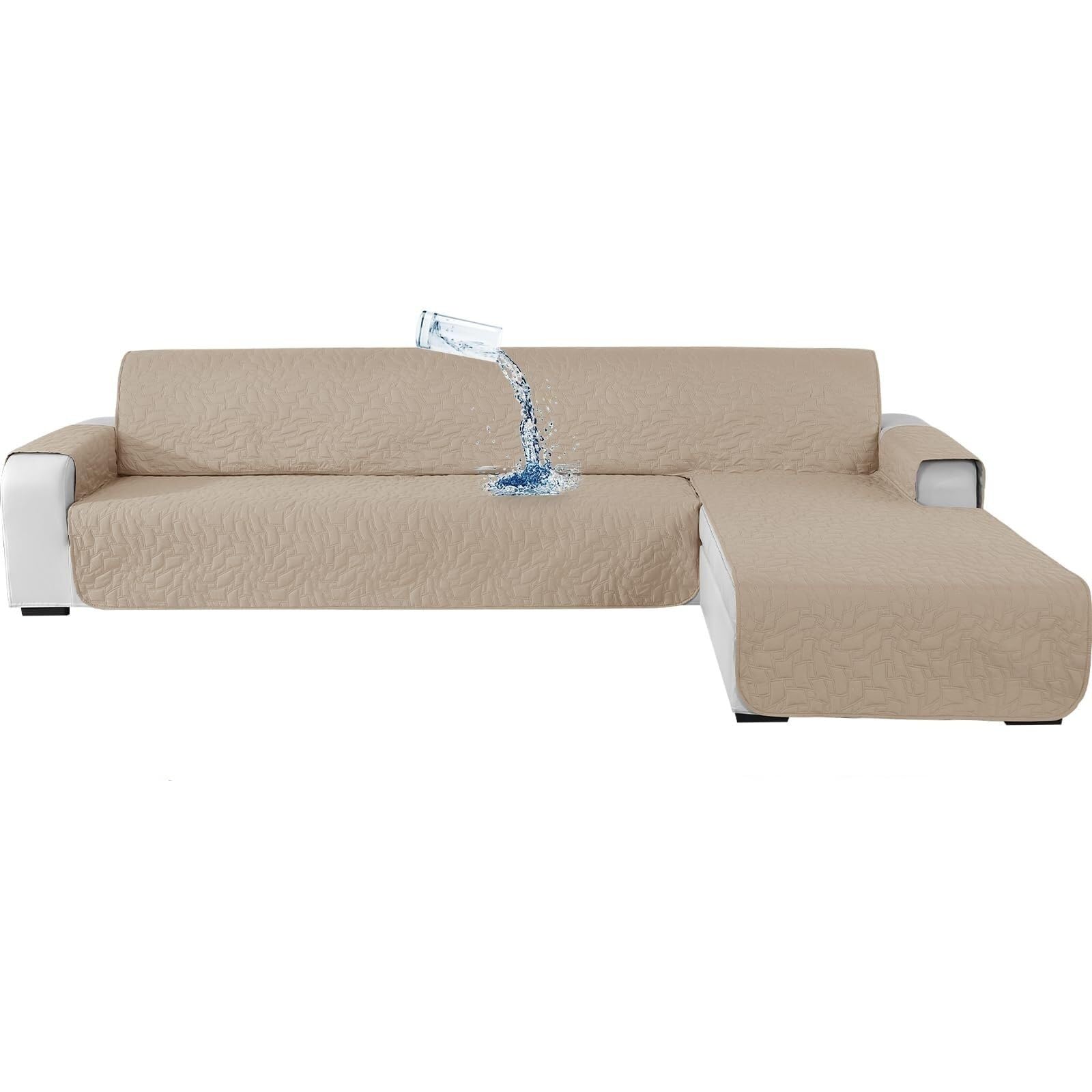 Copripoltrona 1 Posto Con Braccioli, Copridivano Impermeabile Antiscivolo, Universale Copri Divano Antigraffio Per Gatto, Antimacchia Copri Poltrona Trapuntato(Beige,285 CM)