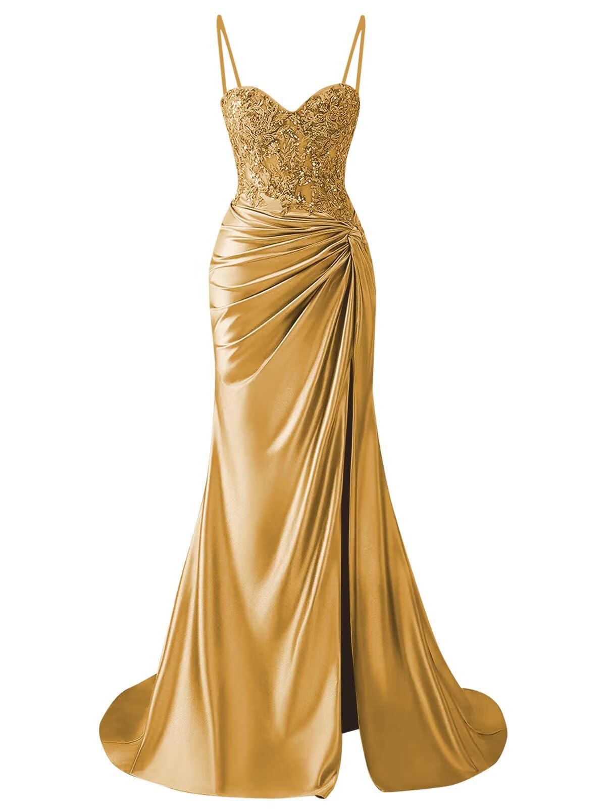 HANVAIOS Prom Dresses Long Satin Mermaid Lace Appliqued Corset Ball Gown with Slit