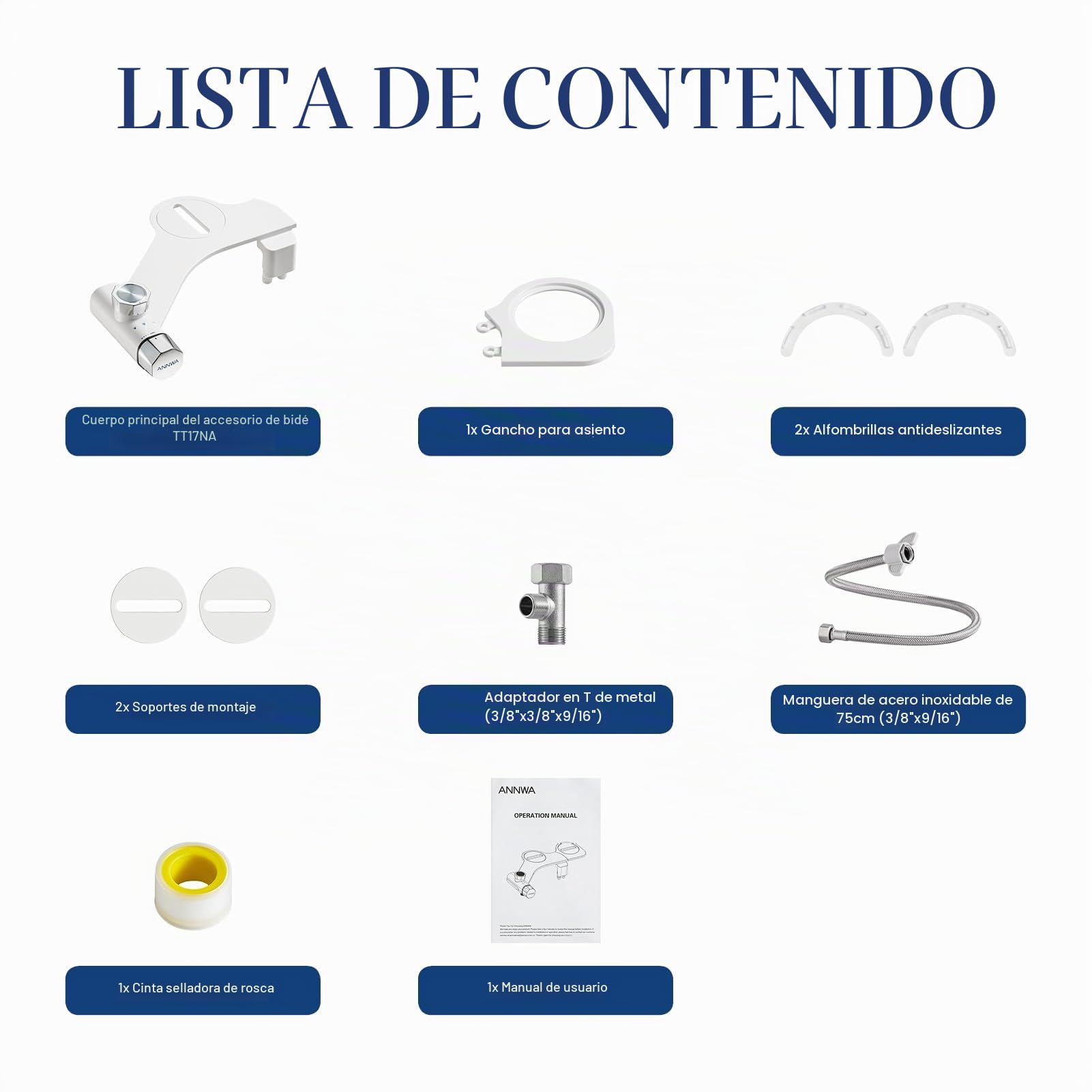 Pulverizador Bidet para WC No Eléctrico con Doble Boquilla Retráctil y Autolimpiante, Control de Presión, Limpieza Frontal y Trasera TT17NA