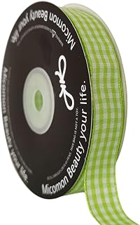 Apple Green Light Green Gingham Plaid Checked Ribbon 25 Yards Each Roll 100% Polyester (5/8",Apple.Green)