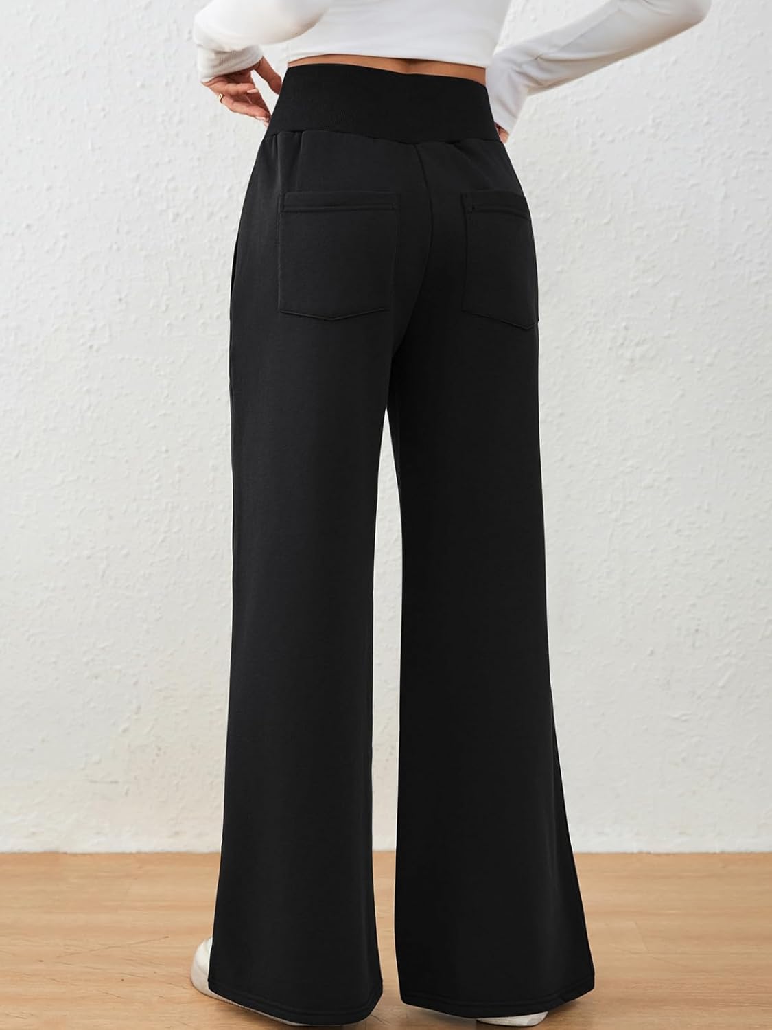 Women's Wide Leg Sweatpants Baggy Ribbed High Waist Straight Leg Casual Loose Fit Sweat Pants with Pockets - Image 3